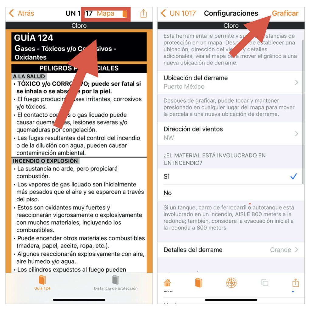 Screenshots de la pantalla de Guía e información de la emergencia