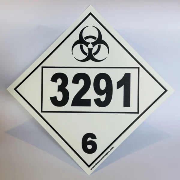 Foto frontal de cartel clase 6.2 con ejemplo de UN 3291