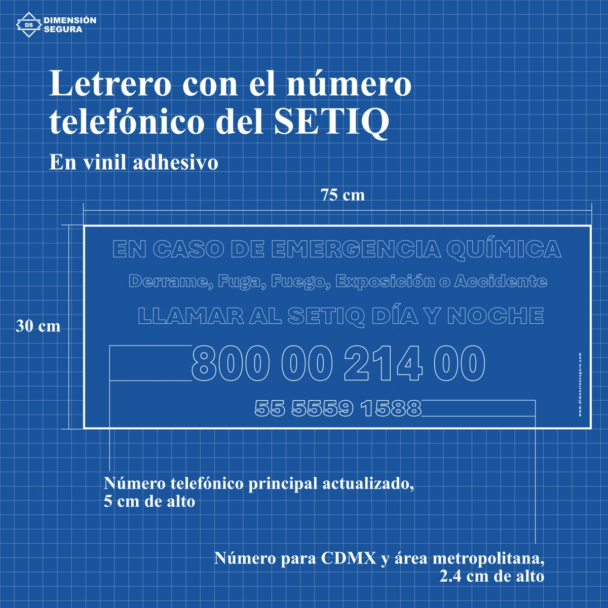 Dibujo industrial con las medidas del letrero con el número del SETIQ