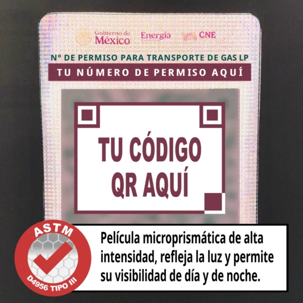 Balizado QR gas LP, foto frontal con flash y leyenda de certificado