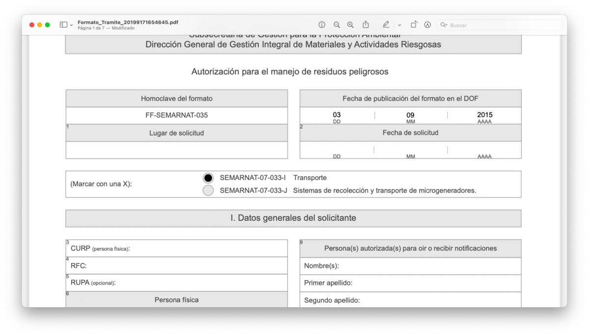 Selecciona la opción I en el formato
