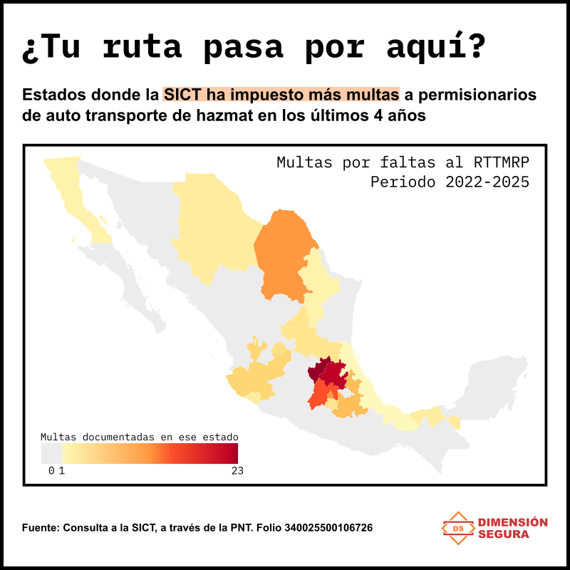 Mapa de calor de los estados con multas de 2022-2025
