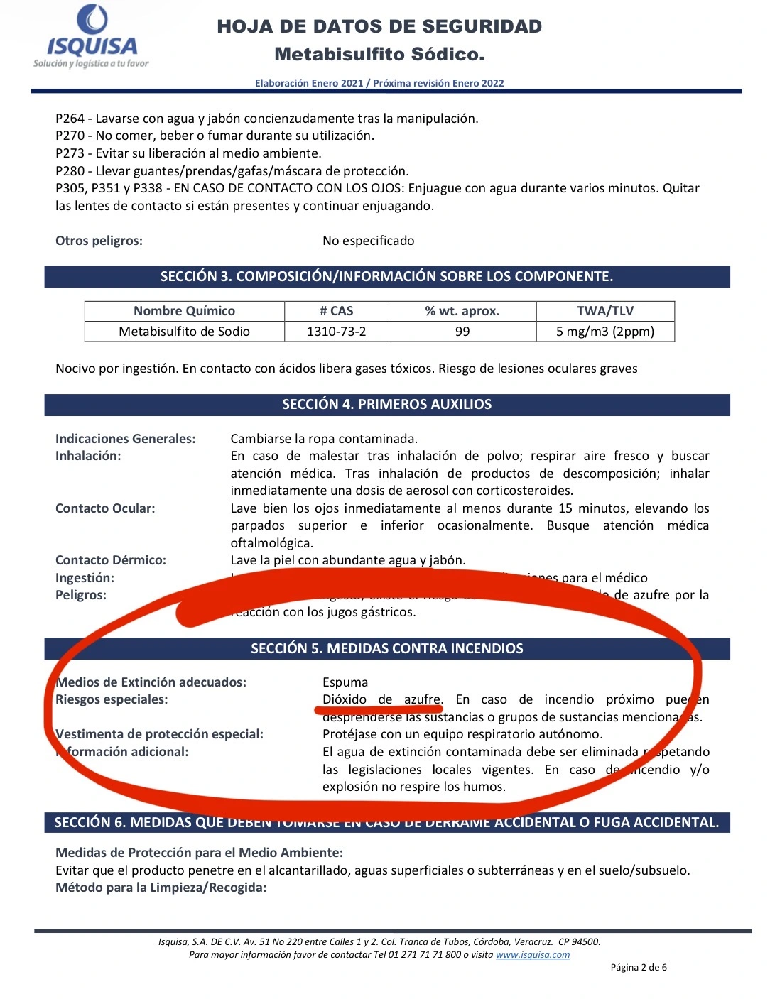 Extracto de HDS de metabisulfito de sodio, de ISQUISA