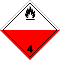 Clase 4.2 - Cartel blanco arriba y rojo abajo con símbolo de flama